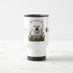 Mothers Day - Pink Tulips - Bichon Frise Travel Mug