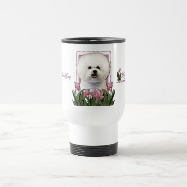 Mothers Day - Pink Tulips - Bichon Frise Travel Mug (Center)