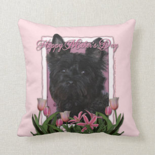 Mothers Day - Pink Tulips - Cairn Terrier - Rosco Cushion