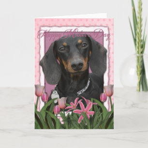 Mothers Day - Pink Tulips - Dachshund - Winston Card