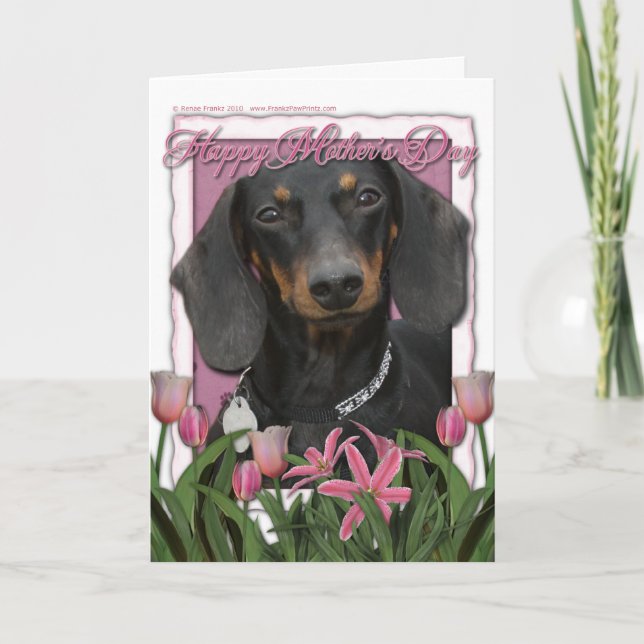 Mothers Day - Pink Tulips - Dachshund - Winston Card (Front)