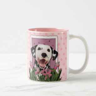 Mothers Day - Pink Tulips - Dalmatian Two-Tone Coffee Mug