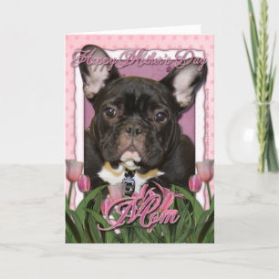 Mothers Day - Pink Tulips - French Bulldog - Teal Card