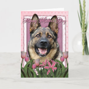Mothers Day - Pink Tulips - German Shepherd Card
