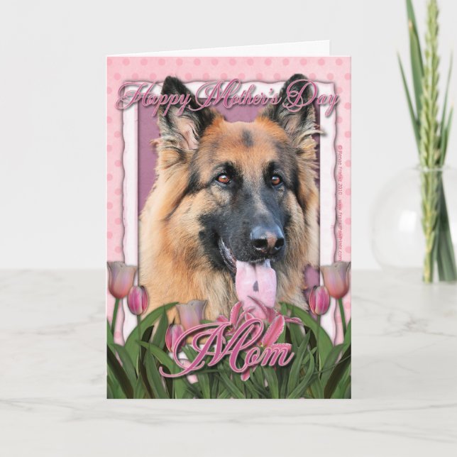 Mothers Day - Pink Tulips - German Shepherd Chance Card (Front)