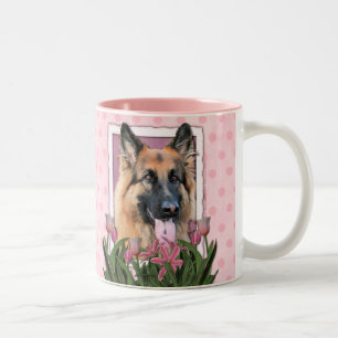 Mothers Day - Pink Tulips - German Shepherd Chance Two-Tone Coffee Mug