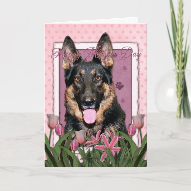 Mothers Day - Pink Tulips - German Shepherd - Kuno Card (Front)