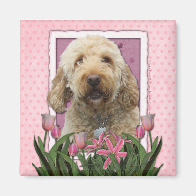Mothers Day - Pink Tulips - Goldendoodle Magnet (Front)