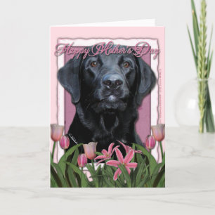 Mothers Day - Pink Tulips - Labrador - Black  Card