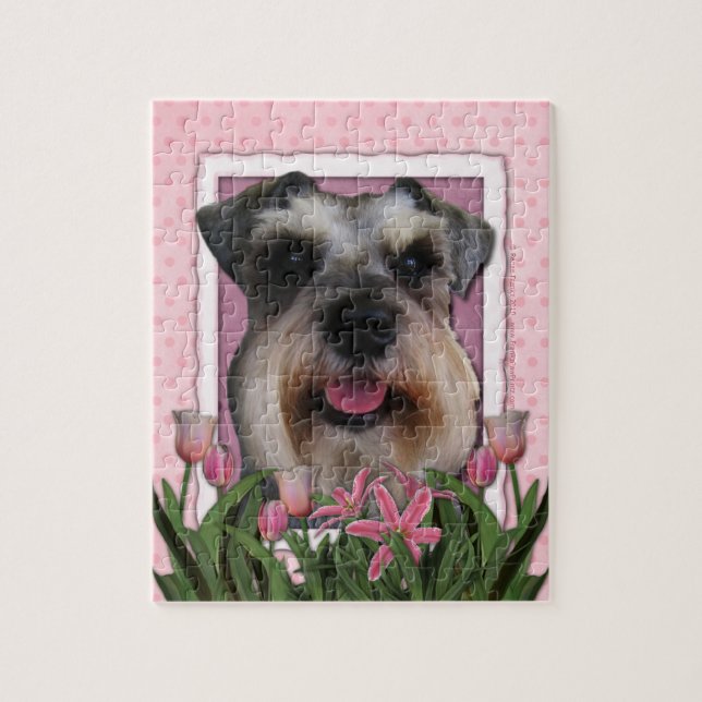 Mothers Day - Pink Tulips - Schnauzer Jigsaw Puzzle (Vertical)