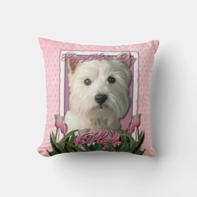 Mothers Day - Pink Tulips - Westie Cushion (Front)