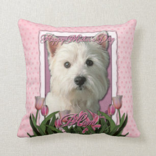 Mothers Day - Pink Tulips - Westie Cushion