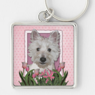 Mothers Day - Pink Tulips - Westie Key Ring