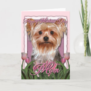 Mothers Day - Pink Tulips - Yorkshire Terrier Card