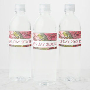 Mother's Day Pink Watercolor Flowers Brunch Water Bottle Label