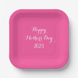 Mother's Day Pink White Custom Colour Cute 2023 Paper Plate