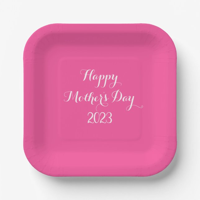 Mother's Day Pink White Custom Colour Cute 2023 Paper Plate (Front)