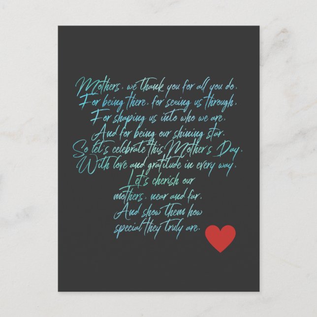 mothers day poem and flowers     postcard (Front)