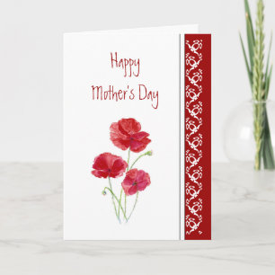 Mother's Day, Poem Red Poppies Garden Flowers Card