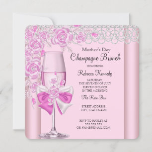 Mother's Day Pretty Pink Rose Champagne Brunch 2C Invitation