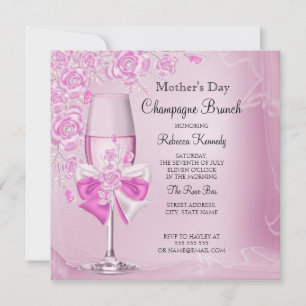 Mother's Day Pretty Pink Rose Champagne Brunch Invitation
