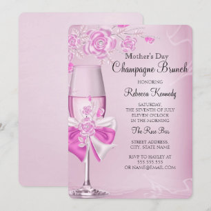 Mother's Day Pretty Pink Rose Champagne Brunch Invitation