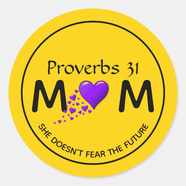 Mother's Day PROV 31 MOM Purple Heart YELLOW Classic Round Sticker (Front)