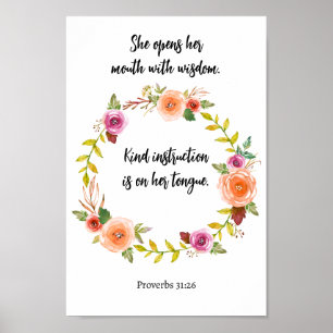 Mother's Day Proverbs Scripture Flower Watercolor  Poster