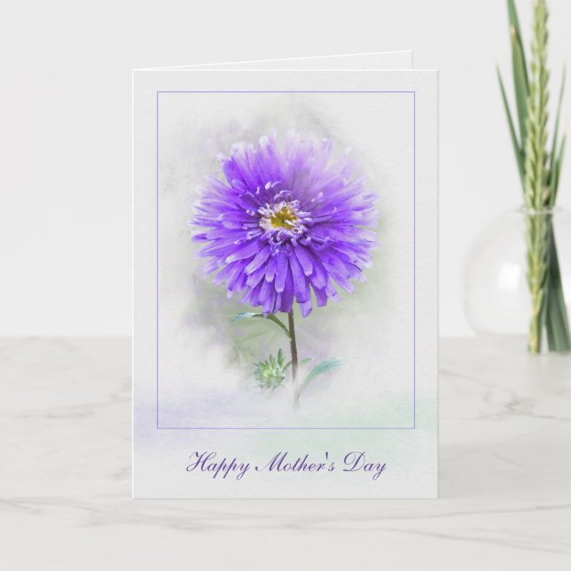 Mother's Day-purple dahlia in watercolor Card (Front)