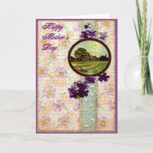 Mother's Day - Purple flowers,Sun and Landscape Card
