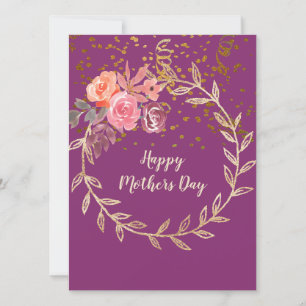 Mothers Day Purple Pink Burgundy Floral & Glitter Holiday Card