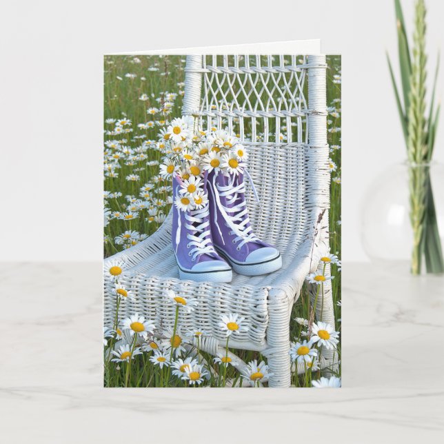 Mother's Day-purple sneakers with daisy bouquet Card (Front)