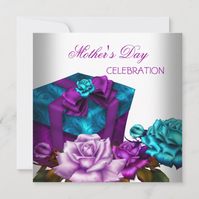 Mother's Day Purple Teal Pink Roses floral Flowers Invitation (Front)