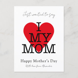 Mothers day quote i love my mum red heart budget holiday postcard