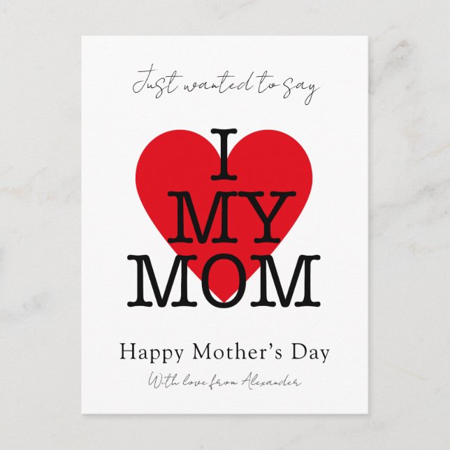 Mothers day quote i love my mum red heart budget holiday postcard (Front)