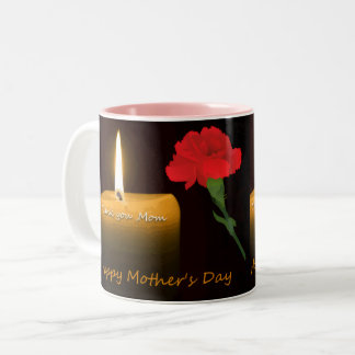 Mothers Day Red Rose and Candle Two-Tone Coffee Mug