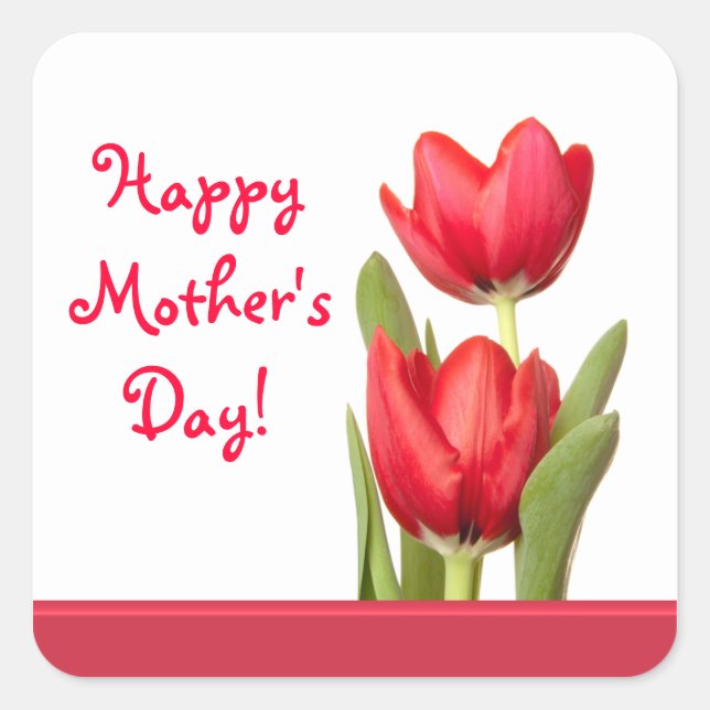 Mother's Day Red Tulips Square Sticker (Front)