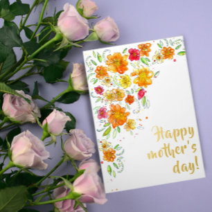 Mother's day red yellow flower foil greeting card