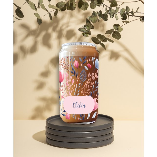  Mother's Day Romantic Pink Florals Custom Name  Can Glass (Creator Uploaded)