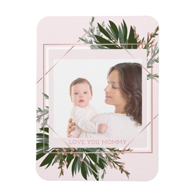 Mother's Day Rose Gold Floral Personalised Photo Magnet (Vertical)