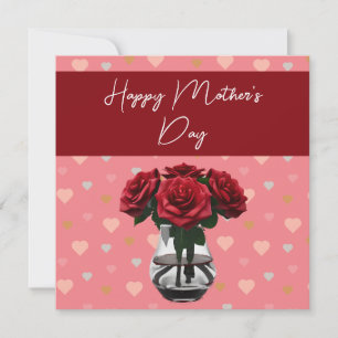 Mother's day roses bouquet floral elegant red thank you card