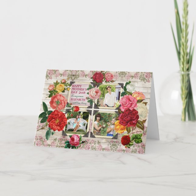 Mother's Day Roses Instagram Vintage Photo Collage Card (Front)