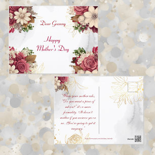 Mother's Day Rustic Roses Floral Greenery Granny  Holiday Postcard