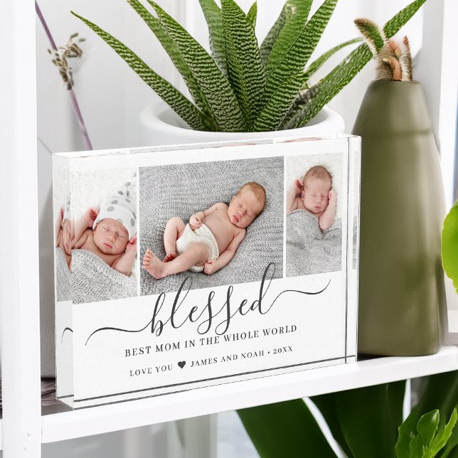 Mother's Day Script Blessed Best Mum Ever Photo Block (Mother's Day Script Blessed Best Mom Ever Photo Block)