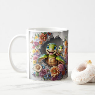 mother's day Sea Turtles with Colourful Floral Coffee Mug