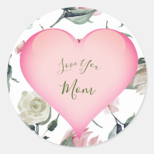 Mothers Day Simple Floral Pink Heart Personal Classic Round Sticker