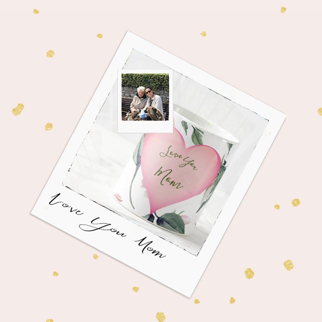 Mothers Day Simple Floral Pink Heart Personal Coffee Mug (Creator Uploaded)