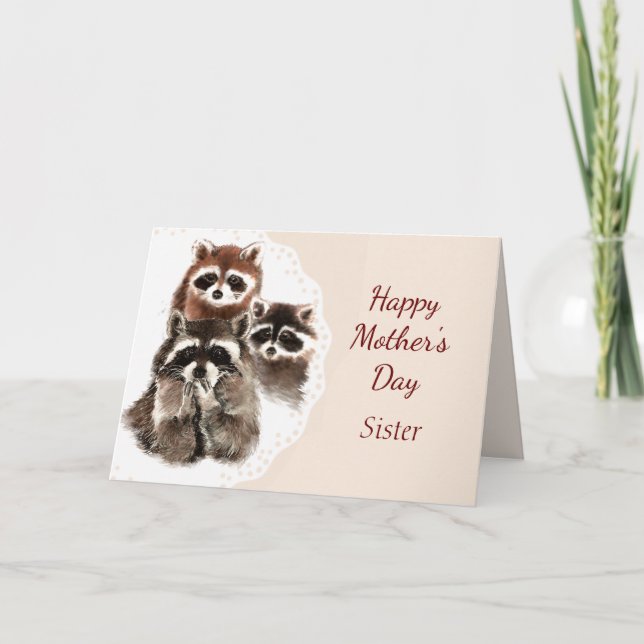 Mother's Day Sister Cute Raccoon Family Animal Card (Front)
