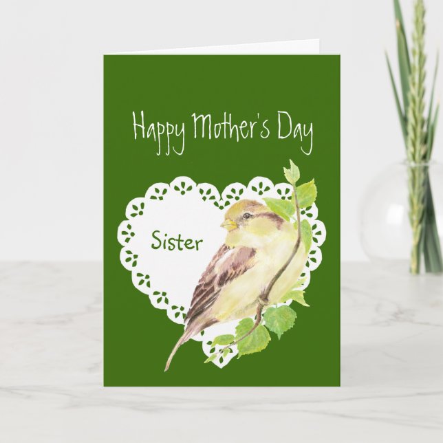 Mother's Day Sister Cute Watercolor Sparrow Card (Front)