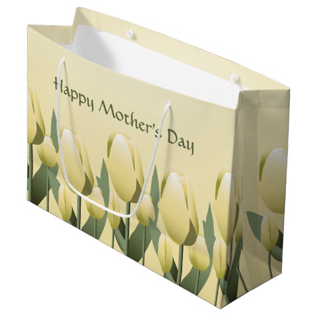 Mothers Day Spring Yellow Tulips Lg Large Gift Bag (Front Angled)